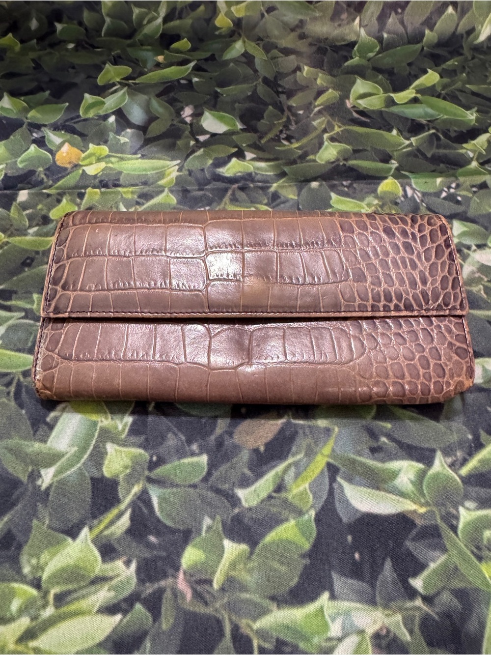 Furla Brown Croc-Embossed Leather Fold-Over Wallet